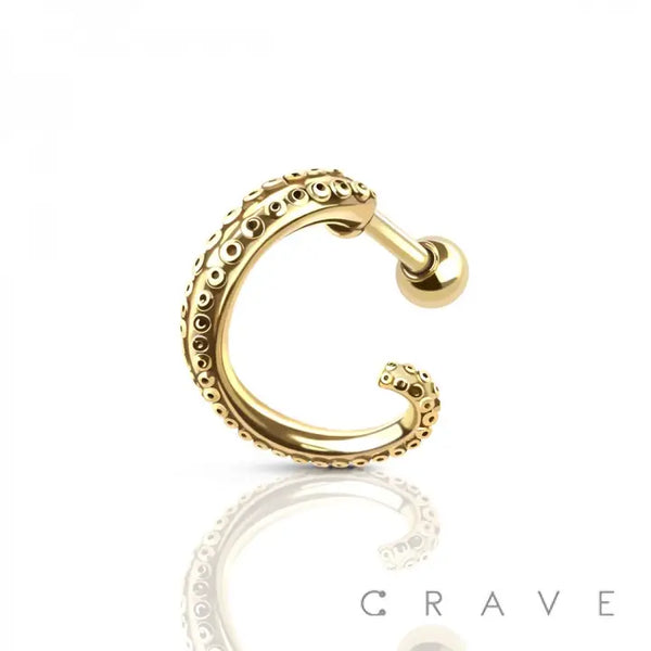 Octopus Kraken Leg 316L SS Cartilage Ear Cuff Barbell