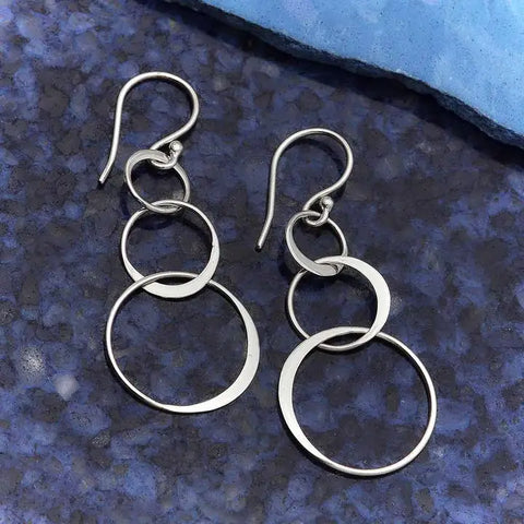 Sterling Silver Three Circle of Life Earrings