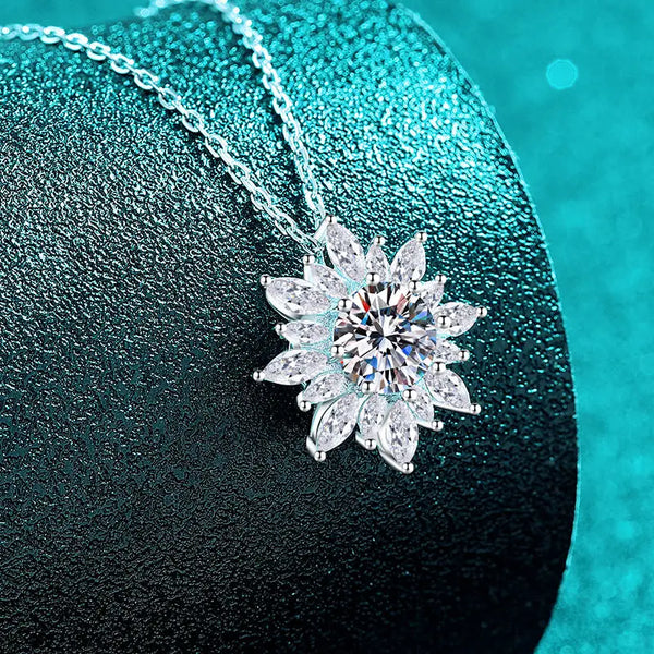 Moissanite Sunflower Pendant Necklace in 925 Sterling Silver