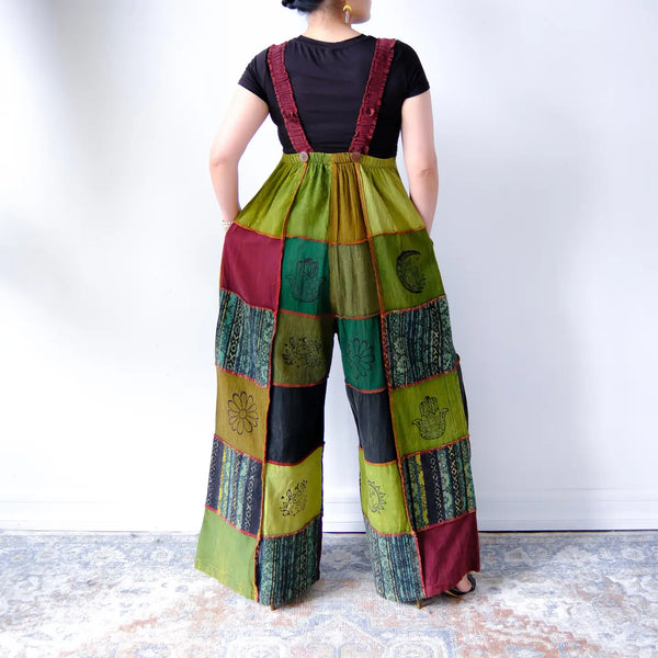 Bohemian Patchwork Wide Leg Jumpsuit With Pockets