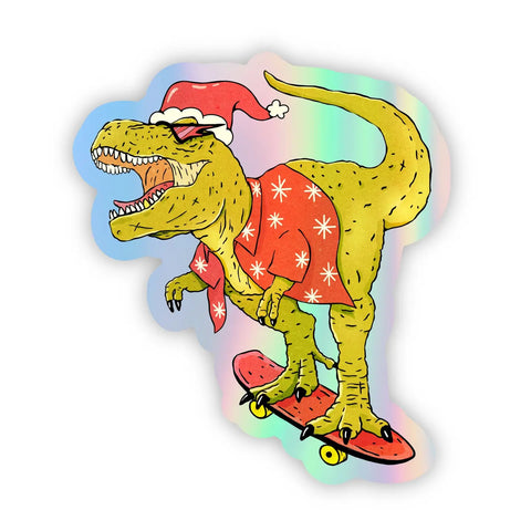 T-Rex Santa Holographic Sticker