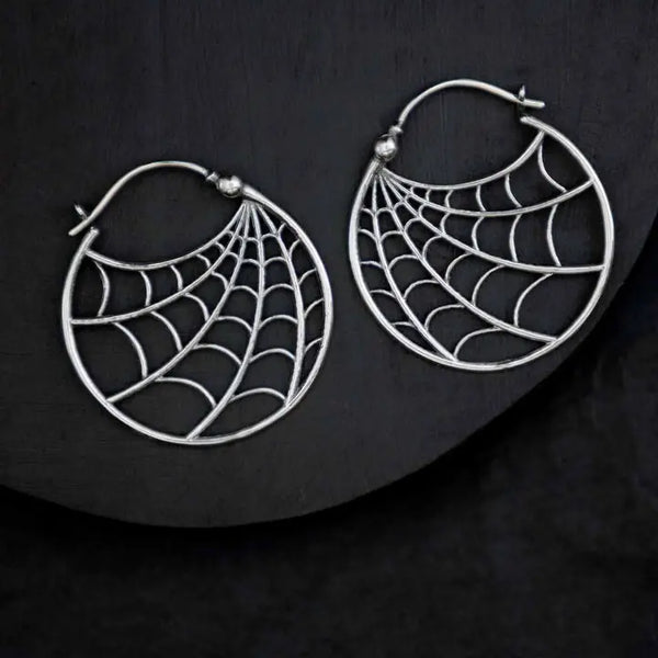 Sterling Silver Spiderweb Hoop Earrings