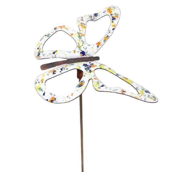 Copper Enamel Wispy Butterfly Stake -White