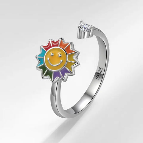 Smiley Sunflower Adjustable Fidget Ring