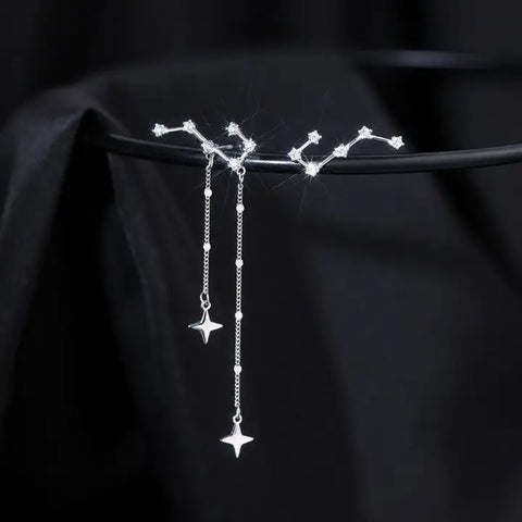 Big Dipper Star Tassel Stud Earrings - Sterling Silver