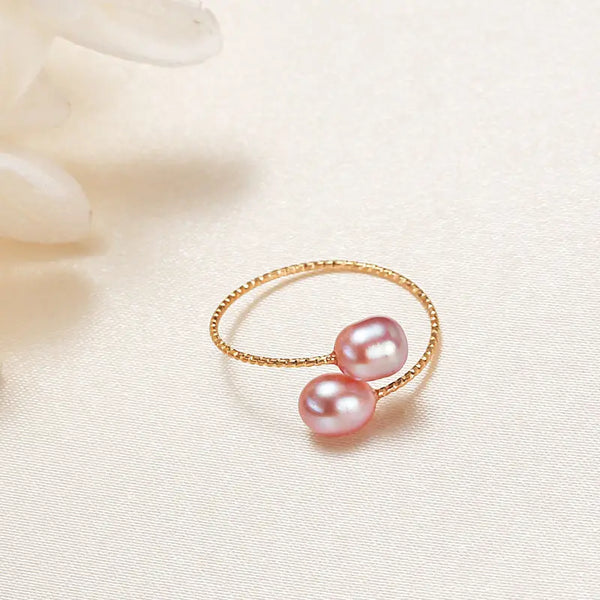 Double Pearl Three Row Adjustable Copper Stacking Ring
