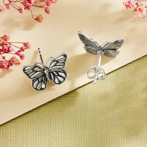 Sterling Silver Monarch Butterfly Post Earrings - 10x13mm
