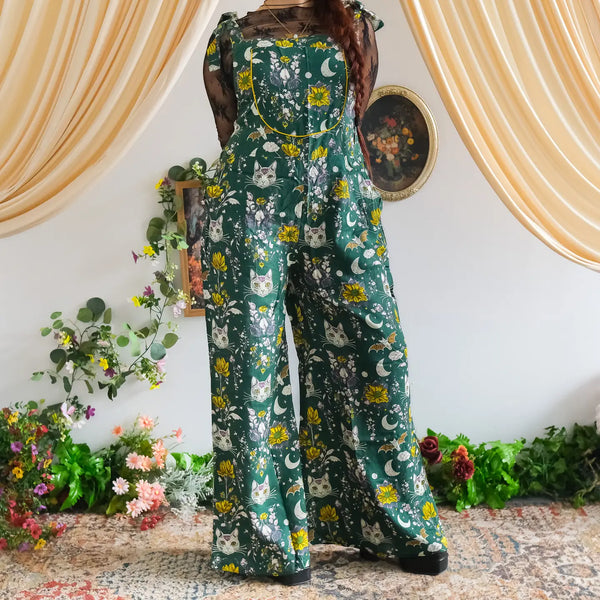 Celestial Cat & Moon Boho Wide Leg Jumpsuit