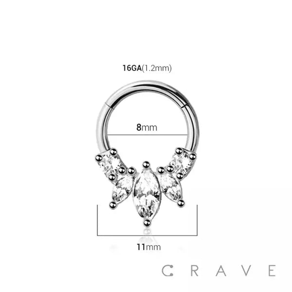 Crown Center 316L Surgical Steel Hinged Segment Clicker - Septum Ring
