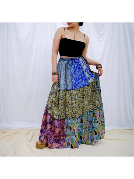 Flowy Tiered Patchwork Skirt