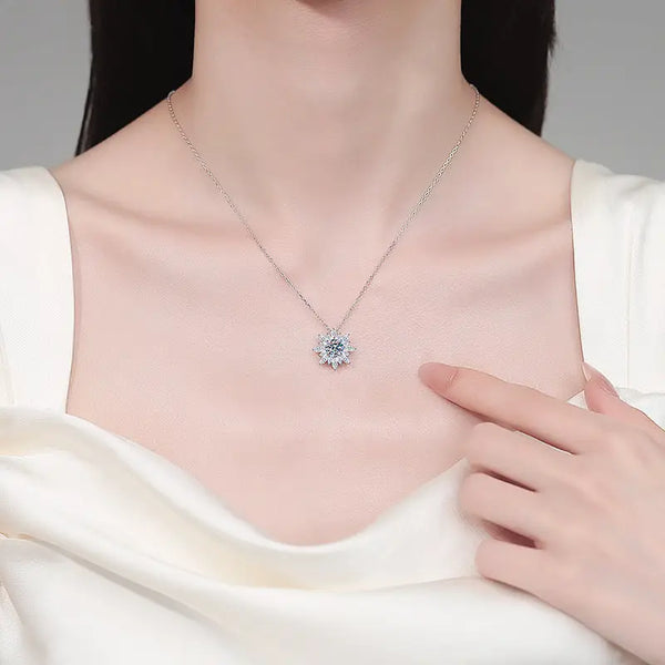Moissanite Sunflower Pendant Necklace in 925 Sterling Silver