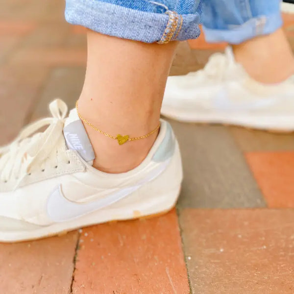 Gold Plated Lead & Nickel Free Dainty Heart Anklet - Ellison + Young