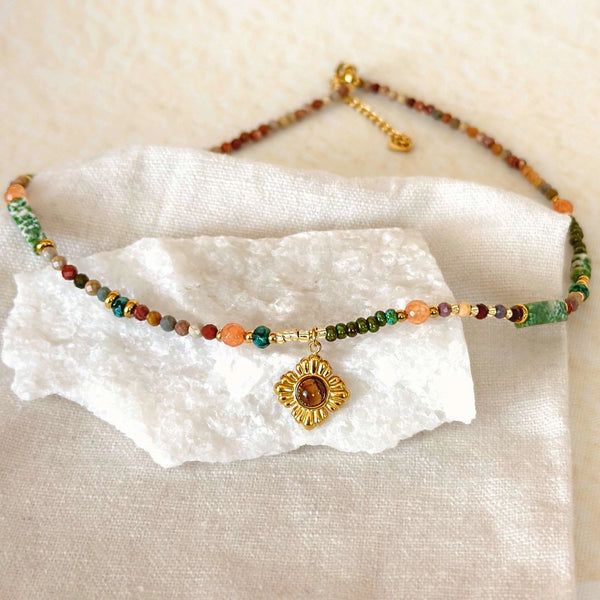 Tiger’s Eye Wildflower Choker - Gold Plated & Waterproof