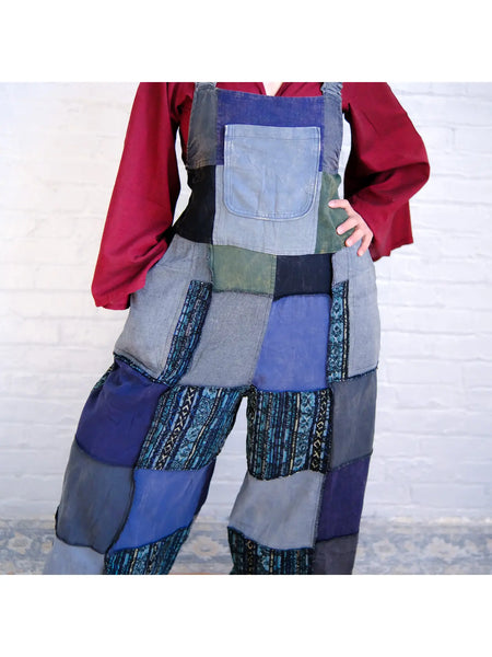 Solid Color Grunge Patchwork Wide Leg Jumpsuit