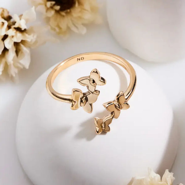 Sterling Silver Adjustable Butterfly Cluster Ring