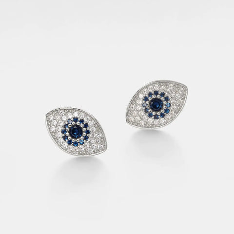 Turkish Blue Evil Eye Stud Earrings - Sterling SIlver