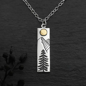 Sterling Silver Rectangle Pine Tree Necklace 18 Inch