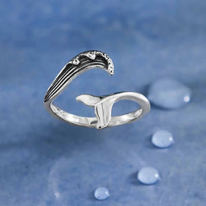 Sterling Silver Adjustable Wave and Whale Ring