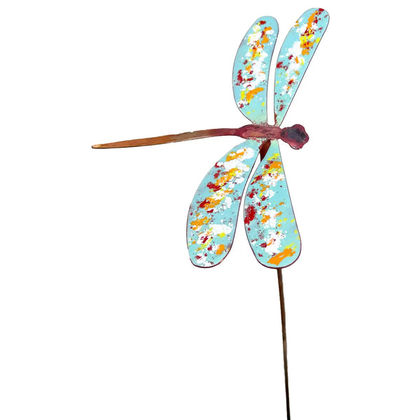 Copper Enamel Dragonfly Garden Stake -Aqua