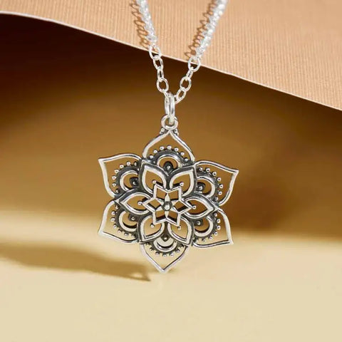 Openwork Lotus Mandala Necklace - Sterling Silver