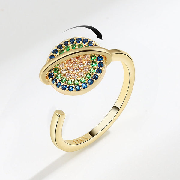 Planet Saturn Star Fidget Spinner Ring - Sterling Silver & Gold Plated