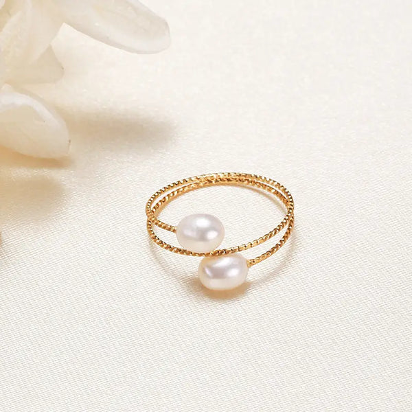 Double Pearl Three Row Adjustable Copper Stacking Ring
