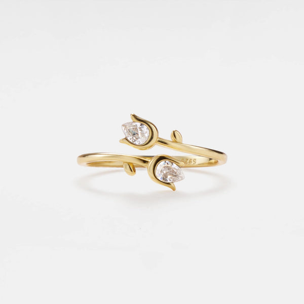 Tulip Flower Stacking Bypass Ring in 925 Sterling Silver
