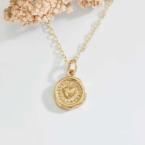 18 Inch Wax Seal Heart Necklace - Gold Filled/Bronze