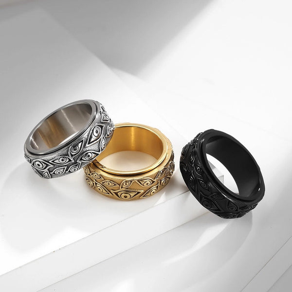 Evil Eye Anxiety Fidget Spinner Band Ring in Stainless Steel