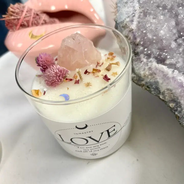 Lunastry Soy Wax & Crystal Candle - LOVE