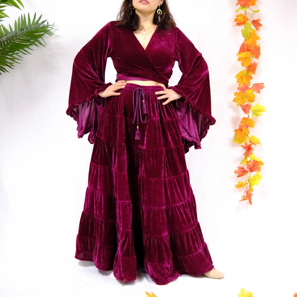 Long Flowy Bohemian Style Velvet Skirt