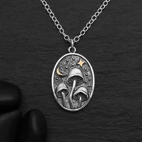 Sterling Silver Oval Mushroom Charm Necklace