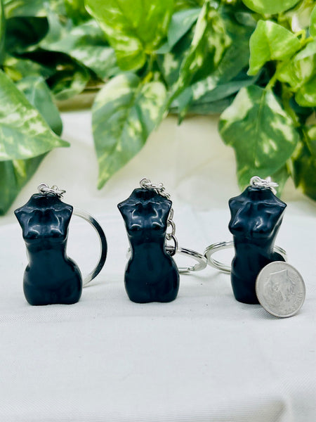 Silver Sheen Obsidian Goddess Keychain