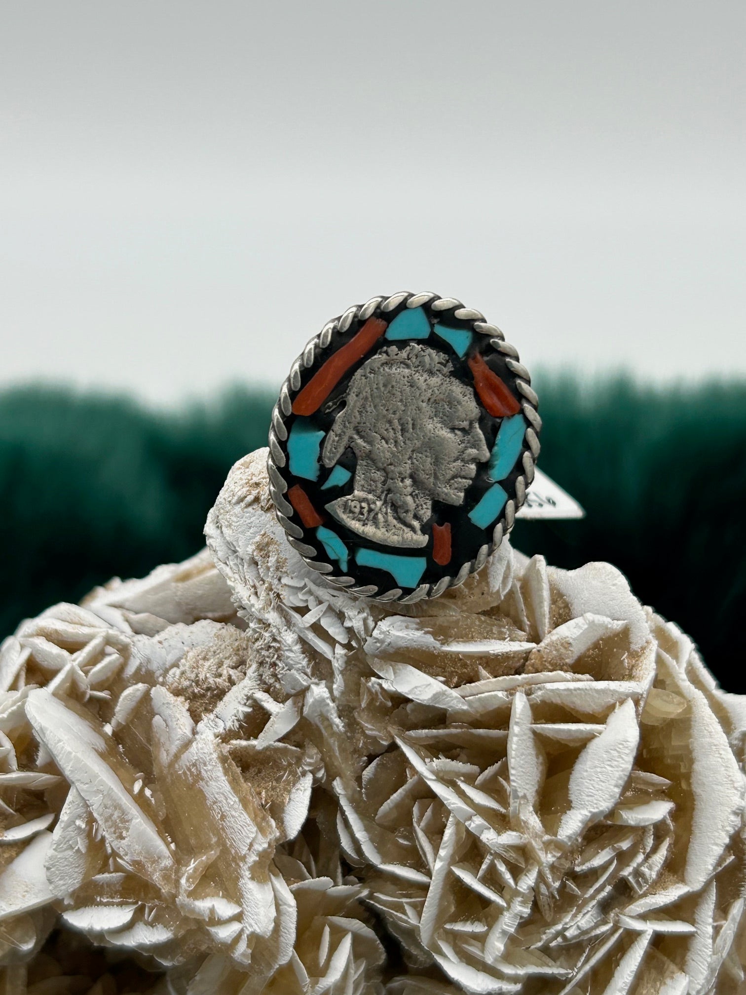 Sterling Silver Indian Inlay Ring - Size 8.5 - Marcia Nickols Collection