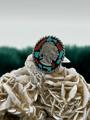 Sterling Silver Indian Inlay Ring - Size 8.5 - Marcia Nickols Collection