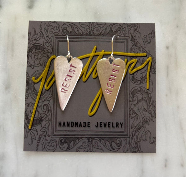 24 of 365 RESIST heart earrings - silver - pink, blue