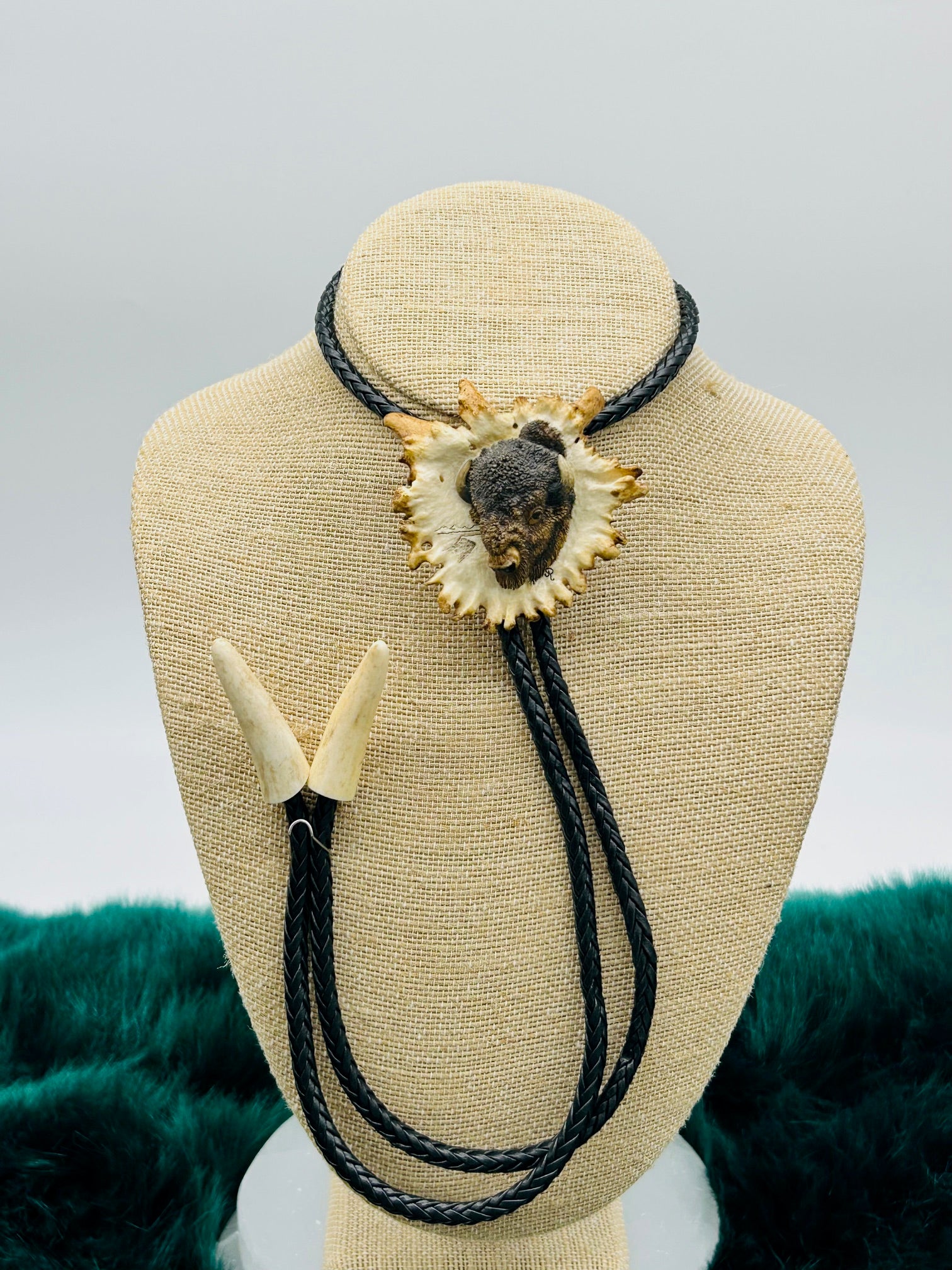 Buffalo Head Antler Bolo - Marcia Nickols Collection