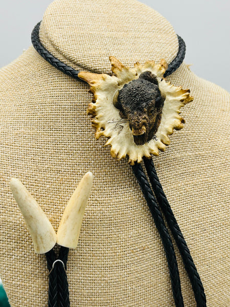Buffalo Head Antler Bolo - Marcia Nickols Collection