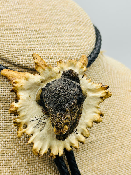 Buffalo Head Antler Bolo - Marcia Nickols Collection