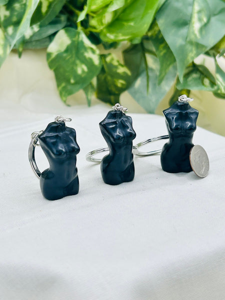 Silver Sheen Obsidian Goddess Keychain