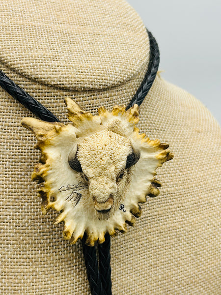 Buffalo Head Antler Bolo - Marcia Nickols Collection
