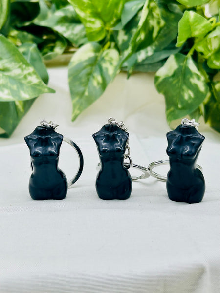 Silver Sheen Obsidian Goddess Keychain