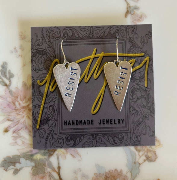 24 of 365 RESIST heart earrings - silver - pink, blue