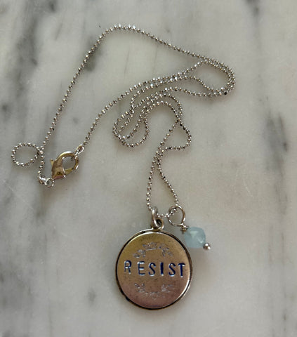 RESIST necklaces- round floral with aquamarine