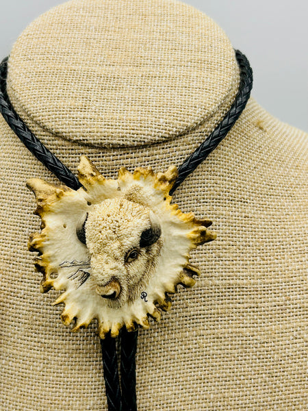 Buffalo Head Antler Bolo - Marcia Nickols Collection