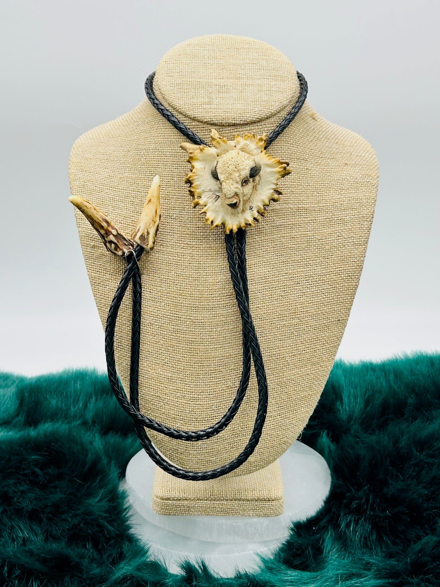 Buffalo Head Antler Bolo - Marcia Nickols Collection