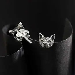 Sterling Silver 3D Cat Head Post Earrings