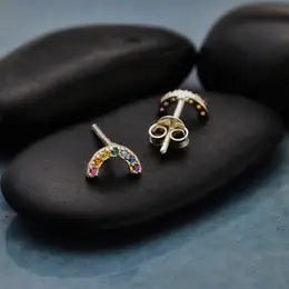 Sterling Silver Rainbow Post Earrings With Nano Gems