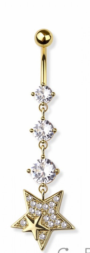 Triple CZ Gem Star Surgical Steel Naval Belly Ring