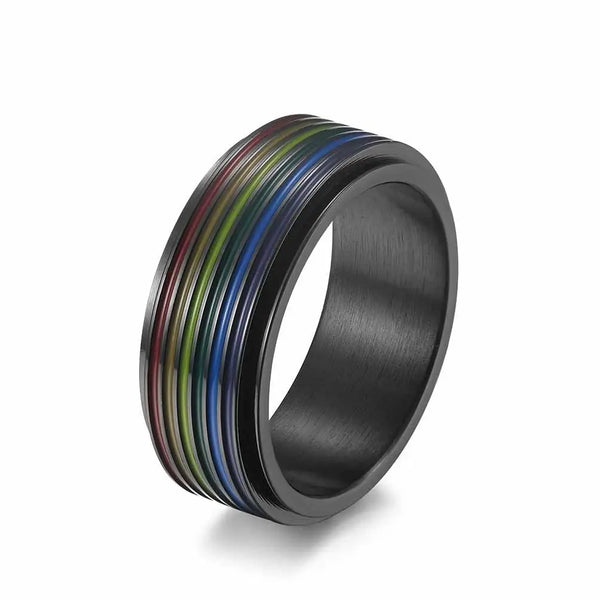 Rainbow LGBTQ Black Fidget Ring